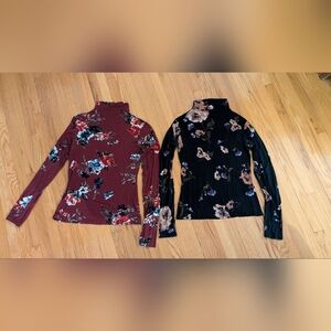 Dynamite Burgundy and Black Floral Blouses